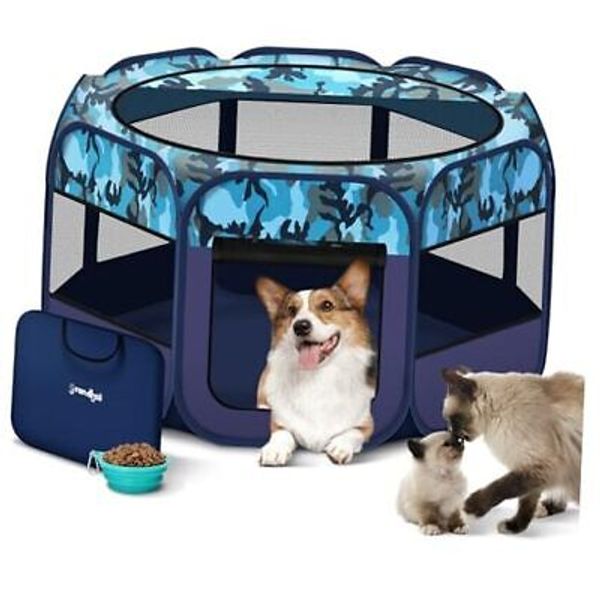 Dog Playpen, Pet Playpen Foldable Cat Playpen with Carry Case Collapsible Bowl