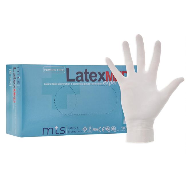 MTS Safety & Protection Einweghandschuhe M - 100 Stück/Box Latexhandschuhe Weiß - Einmalhandschuhe Puderfreie Handschuhe Natural Latex Gummihandschuhe Einweg Gloves (M, 100 Stück)