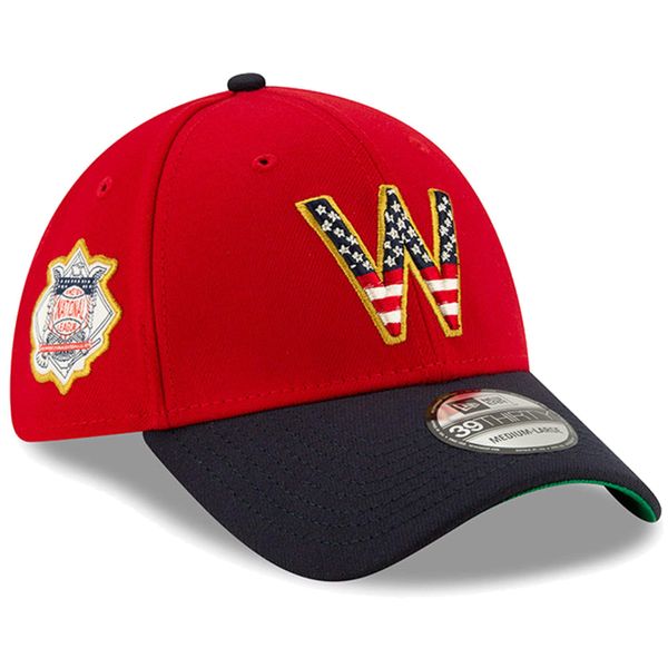 New Era Washington Nationals 2019 Stars & Stripes 4th of July 3930 39THIRTY Flexfit Cap Hat (L/XL) - L/XL Red/Black