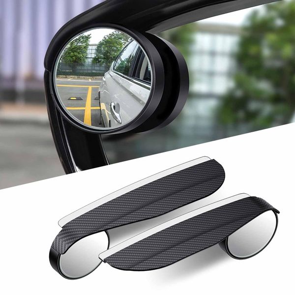 QODOLSI 2 PCS Car Rearview Blind Spot Mirror Rain Eyebrow Integrated, 2-in-1 Carbon Fiber Rain Eyebrow Reflective Protection Shield, Adjustable Expanded View Reversing Mirror, Universal Car (Black)