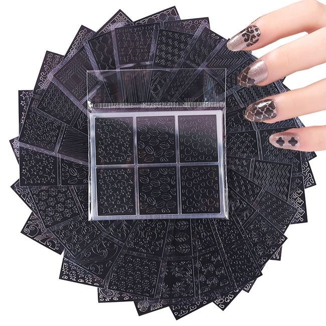 144Pcs Nail Vinyls Nail Art Stencil Sticker Set, 72 Designs of French Nail Airbrush Stencils, Acrylic Hollow Dual-use Nail Art Stickers DIY Manicure Decorative Supplies