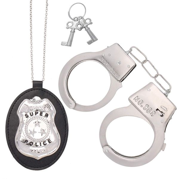 Beelittle Police Handcuffs Police Badge Role Play Set for Swat Detective FBI Halloween and Police Costume Dress up Party Favor Supplies (A)