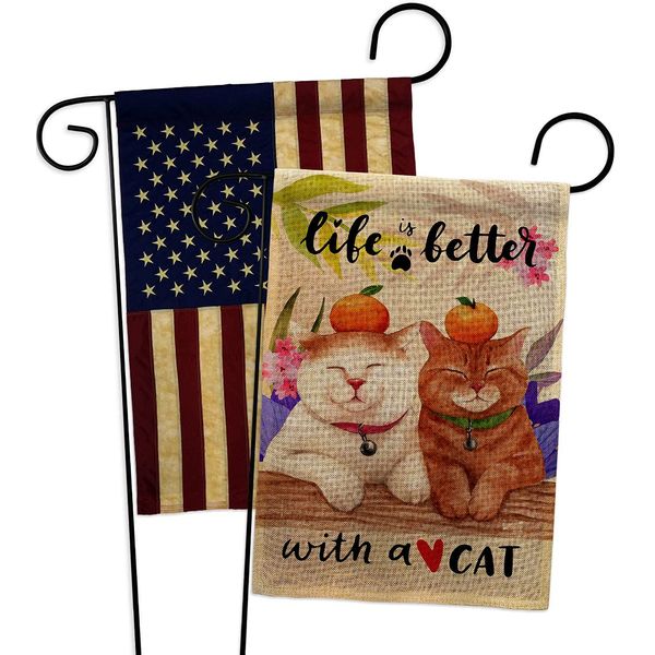 Angeleno Heritage Better Burlap Garden Flag Pack Cat Kitten Meow Spoiled Paw Fur Pet Nature Farm Animal Creature Vintage Applique House Banner Small Yard Gift Double-Sided, Made in USA