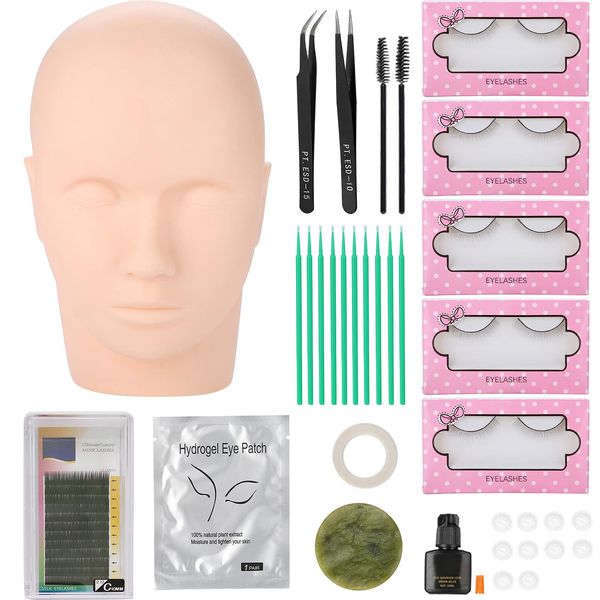 Training Head, Mannequin Head, Practice Make-up Dummy Model Heads, Make-up Head, Massage Training Practice Head, Eyelash Extension Set, Grafting False Eyelashes, Tweezers, Cleaning Rod, Glue