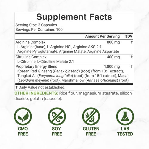 Nitric Oxide Booster 3,000mg Per Serving, 300 Capsules – 12 in 1 Nitric Oxide Supplement – Arginine & Citrulline Complex with Energy Blend – Marshmallow Root – Promotes Nutrient Flow to Muscles &Heart