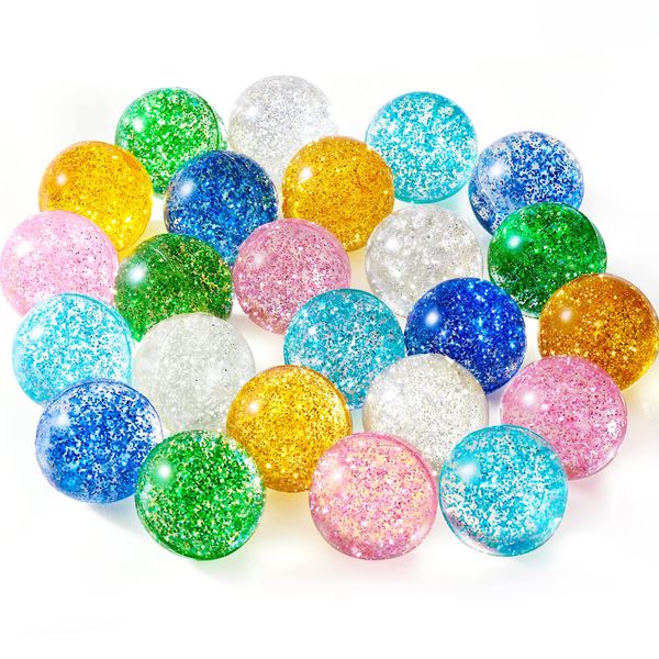 Ayfjovs 24PCS Glitter Bouncy Balls for Kids Party Favors, 32mm 6 Colors Rubber Bounce Balls Bulk, Easter Bag Filling, Easter Basket Stuffers