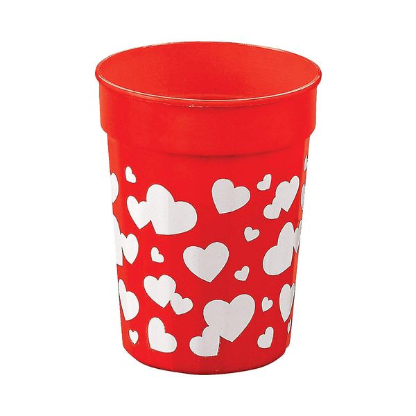 Fun Express Plastic Valentine Heart Tumblers (1 Dozen) Valentine's Day Party Supplies, Favor Cups, Red Plastic Cups