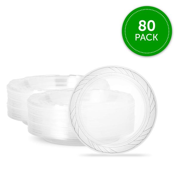 Plasticpro 6'' inch Premium Crystal Clear Disposable Plastic Dessert Size Party Plate Pack of 80