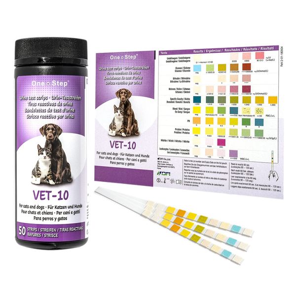 One Step 50 x Vet Pet Urine Test Strips - Veterinary Animal - Cats - Dogs