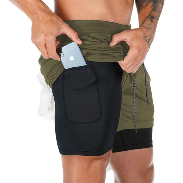 Superora Mens Running Gym 2 in 1 Sports Shorts Breathable Outdoor Workout Training Shorts with Pockets ArmyGreen