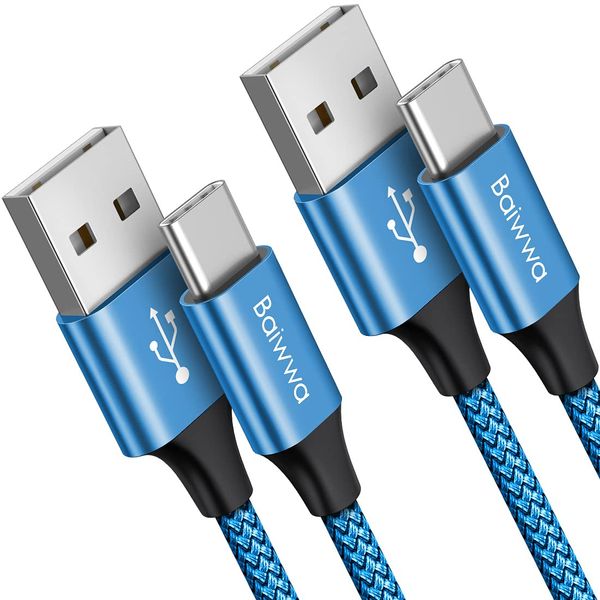 USB Type C Cable [3 m 2 pieces] USB-A to USB-C Rapid Charging Cable, Long Baiwwa QC3.0 Compatible, Type C Cable, High Speed Data Transfer, Compatible with Galaxy Note 10, 9, 8, A21, A22, A32, A30,