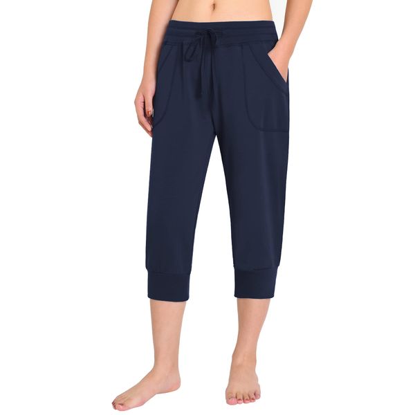 Weintee Women's Capri Joggers Jersey Sweatpants XXXL Navy