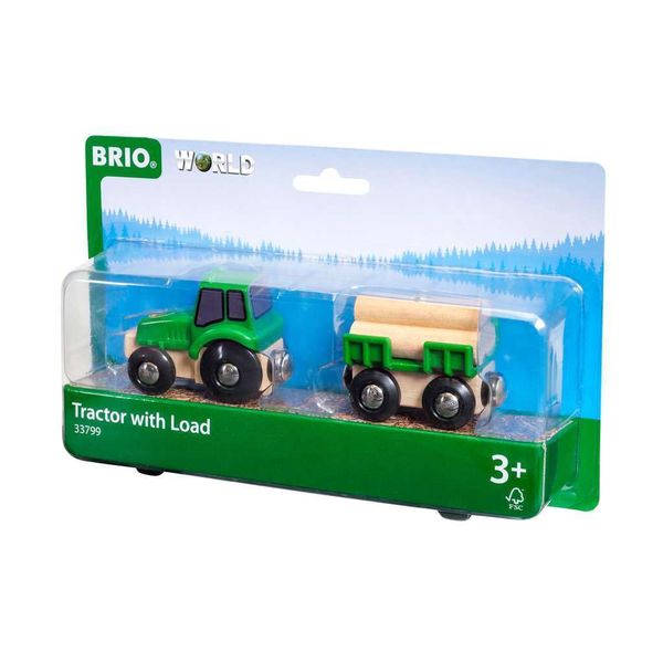 BRIO World Farm Tractor Toy (with Load) for Kids Age 3 Years Up - Wooden Railway Train Set Add On Accessories