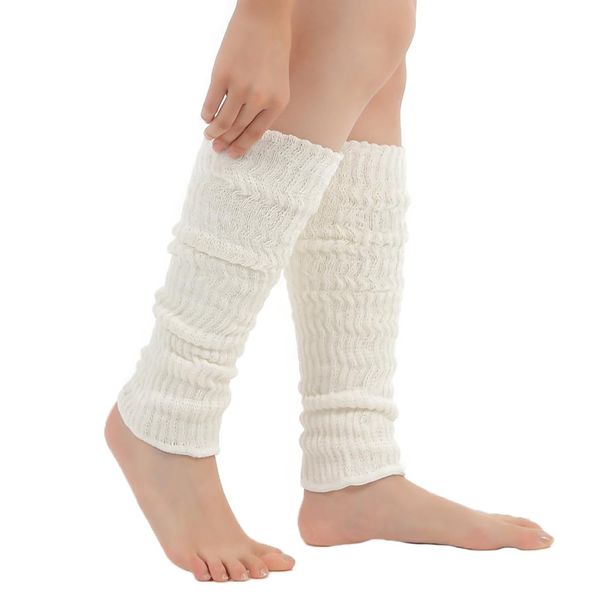 SL52-02 Silk & Cotton Leg Warmers 20.5 inches (52 cm) Length One Size Fits All (Unisex) Off White