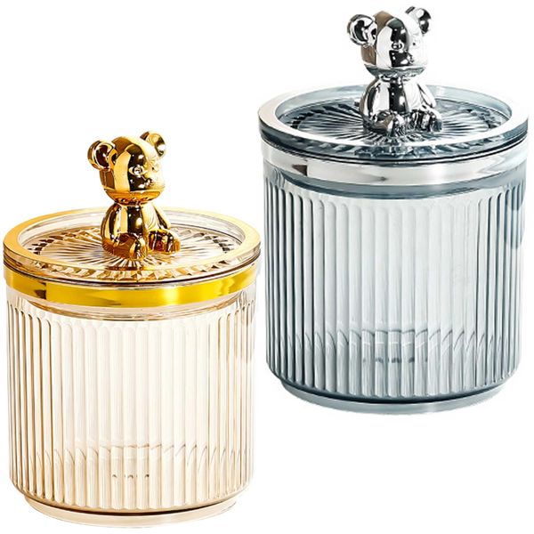 HAMILO Cotton Swab Case Bear Case with Lid Cotton Holder Cosmetic Holder Set of 2 Colors