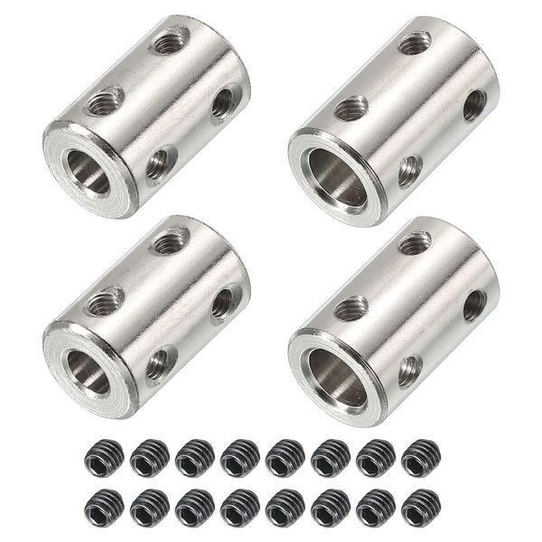 PATIKIL Rigid Coupler Motor Shaft Joint Connector Rigid Coupling Motor Connector L22 x D14 6mm to 8mm Bore Stainless Steel Screw for 3D Printer Silver 4pcs