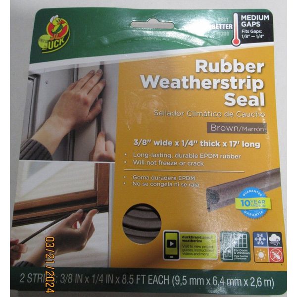 Rubber Weatherstrip Seal Brown 2 Strips 0.38" x 0.25" x 17'  Each