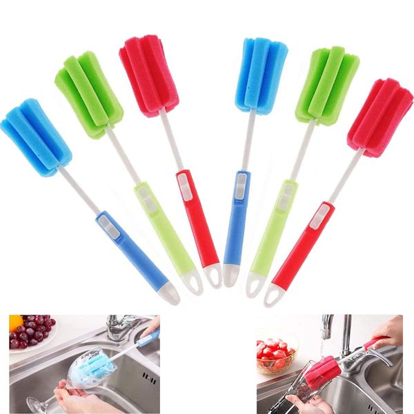 Bottle Brush,Forreen 6pcs Sponge Brush With Adjustable Long Handle Sponge Cup Brushes Cleaning Brushes Baby Milk Bottle Washing Brushes for Cups Mugs Kettles Wine Glasses Baby Bottles