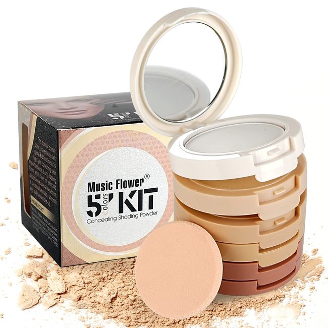 FantasyDay Pro 5 Colors Multi-layer Face Powder Compact Face Correcting Pressed Powder Makeup Kit Foundation Highlighter Bronzing Powder Contouring Camouflage Makeup Palette