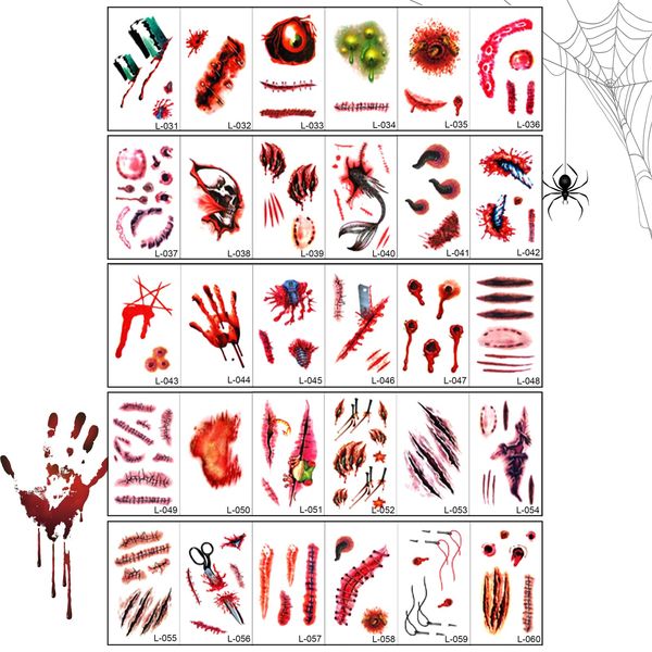 30 Sheets Halloween Tattoo Stickers, Fake Scar Tattoos Wound Horror Temporary Realistic Wound Stitch Face Body Makeup Zombie Sticker for Women MenKids Cosplay Masquerade Prank Scary Halloween Party