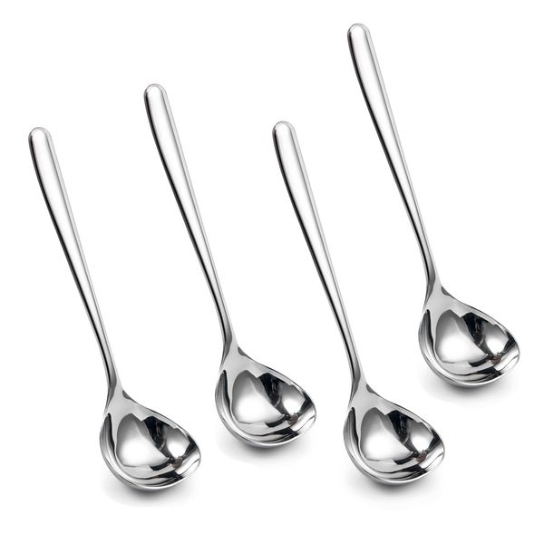 IMEEA 8-inch Mini Ladle Deep Soup Spoon SUS304 Stainless Steel Small Serving Soup Ladle Gravy Spoon, Set of 4