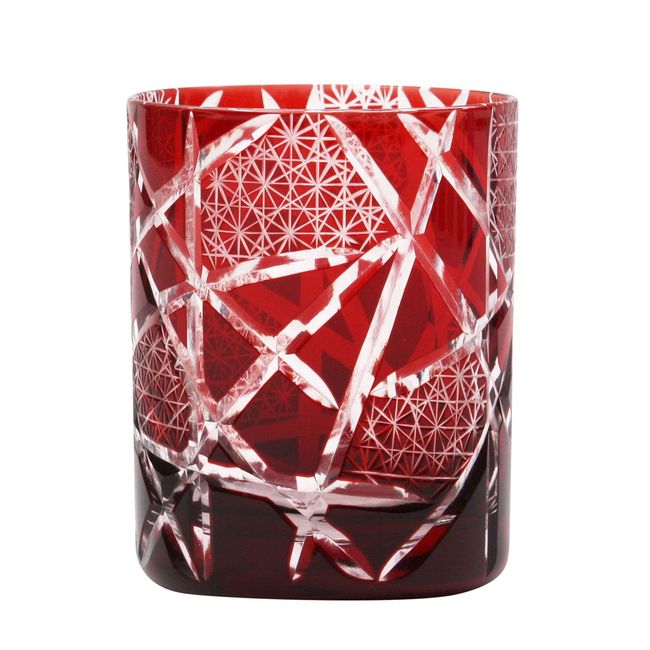 Tofuku TK-792 Kiriko Glass, Edo Kenbishi Chrysanthemum Connection, Old Glass, Red