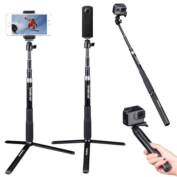 Smatree Selfie Stick Stativ,Selfie Stick SmaPole Q3 Teleskopstange mit Stativ Kompatibel für GoPro 12/11/10/9/8/7/6/5/4/3/2/1/Session/Max/DJI OSMO 3/Ricoh Theta/Insta 360,für Action Cam/Handys