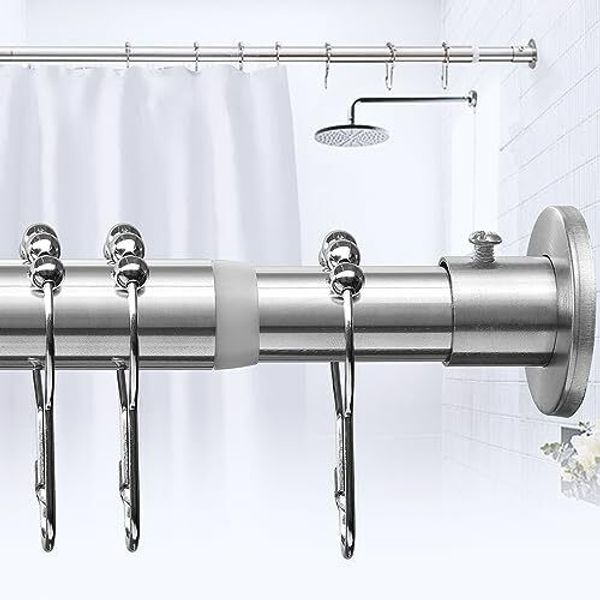 Shower Curtain Rod 43-64 Inch Shower Rods for Bathroom with 12 Rings