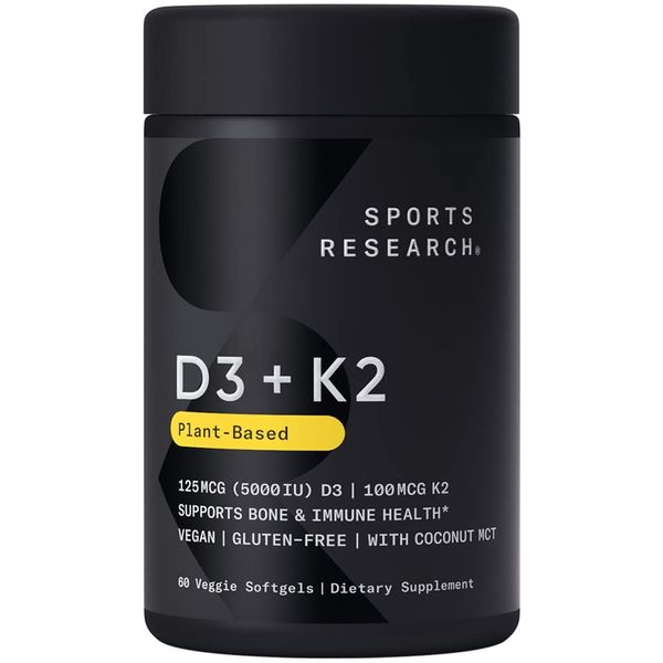 Sports Research Plant-Based Vitamin K2 + D3 with Organic Coconut Oil 60粒