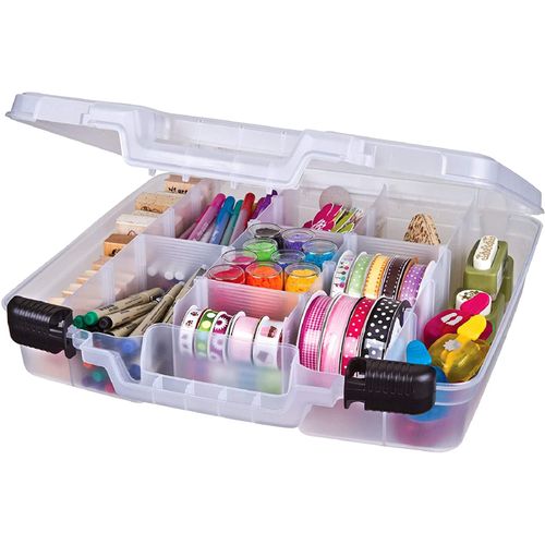 ArtBin 6961AB Quick View Deep Base Carrying Case with Removable Dividers, Portable Art & Craft Storage Box, 15", Clear