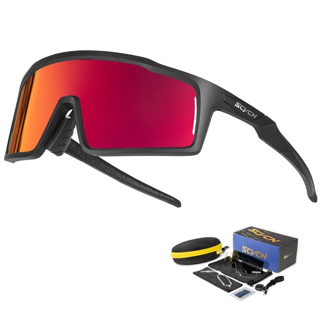 SCVCN Polarisierte Radfahrerbrille Sonnenbrille mit 3 Austauschbaren Gläsern für Männer Frauen Laufen Volleyball Tennis Autofahren Angeln Softball Bergsteigen Golf Wandern HD Hochkontrastlinsen 01