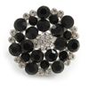 Avalaya Black/Clear Diamante Cocktail Ring/Silver Tone/Adjustable/Size 7/8