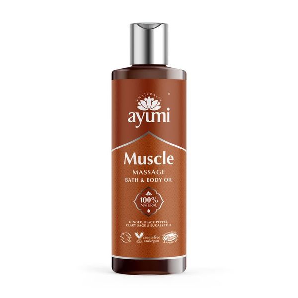 Ayumi Muscle Deep Tissue Massage Oil, Can Help to Soothe and Relieve Tension in The Muscles and Aching Joints. Whilst Leaving Skin Feeling Invigorated, with Uplifting Ginger & Clary Sage, 1 x 250ml