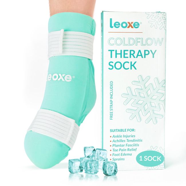 LEOXE Ankle Foot Ice Pack Wrap, Reusable Cold Therapy Gel Sock for Injuries, Foot Sprained, Swelling, Toe Pain, Foot Edema, Plantar Fasciitis, Achilles Tendonitis Pain Relief & Surgery Recovery