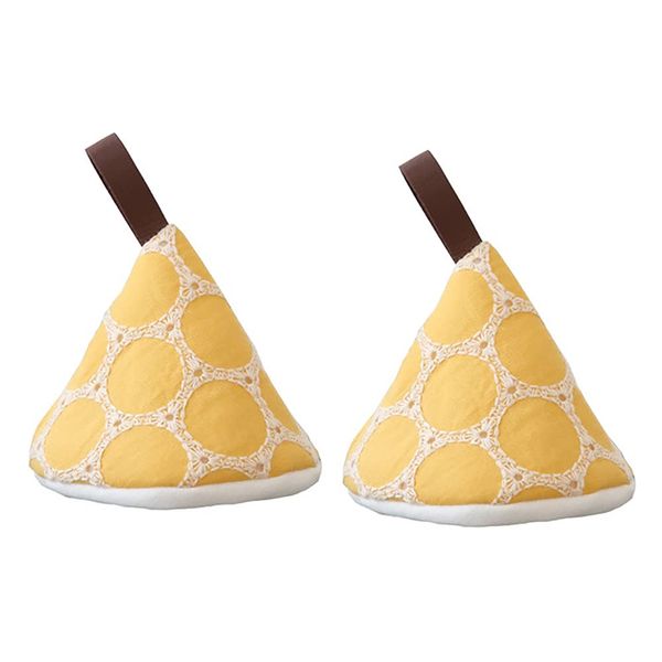 Triangle Pot Holder, Set of 2, Heat Resistant Mittens, Oven Mitts, Stylish, Cute, Scandinavian Style, Kitchen Mittens, Pot Lid, For Both Left and Right Use, Convenient Storage (Yellow)