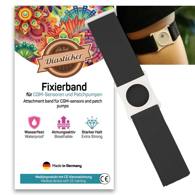 Diasticker® | Freestyle Libre 3 - Fixierband | Flexibel - Wasserfest - Starker Halt | Sensor-Schutz, Fixierung für Freestyle Libre Sensor | Halter: Weiß (Medium: 25-35 cm, Schwarz)