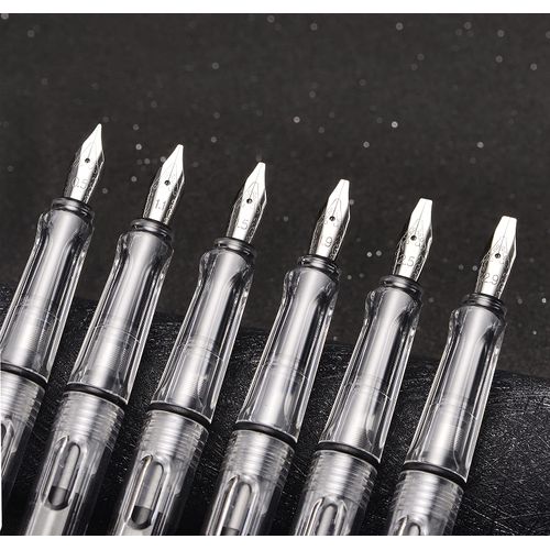 Lanxivi Yongsheng Calligraphy Fountain Pen Set Transparent Clear, 6 Assorted Tip Sizes for Art Drawing and Writing Signature