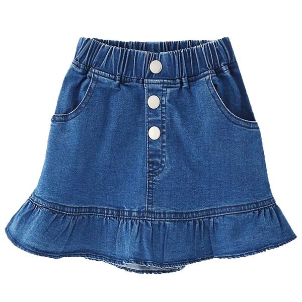 TIBE PINCESS Girls Denim Lace Skirt Casual Mini Stretch Waist Flared Pleated Ruffle Short Jean Tutu Skirts for Kids Blue Size 7-8T