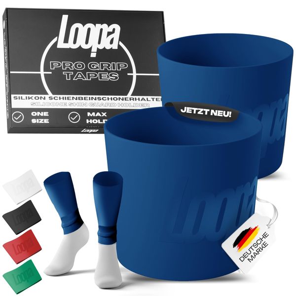 Loopa Pro Grip Tapes Fußball Schienbeinschonerhalter aus hochwertigen Silikon für Herren, Damen & Kinder | Fußball Stutzenhalter | Shin Guard Stay Holder | Perfekter Halt (Blue)