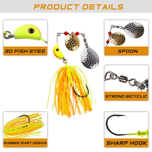 SILANON Spinner Baits Fishing Lures Kit,Bass Fishing Lures Spinnerbaits Buzzbait Set Hard Metal Topwater Swimbait Jig Lure for Bass Pike Trout Walleye Freshwater Saltwater
