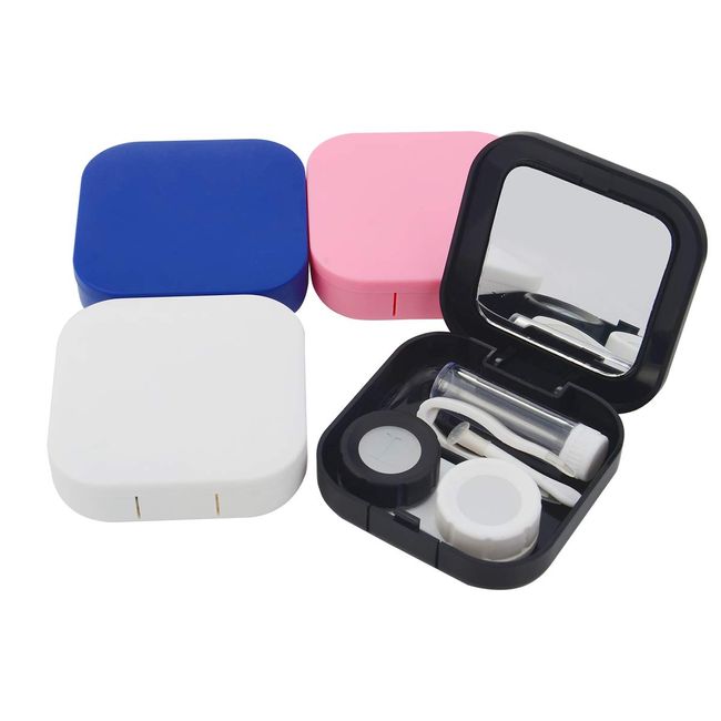 Adecco LLC Portable Contact Lens Case Travel Kit Mirror +bottle + tweezers Container Holder (4 pack)