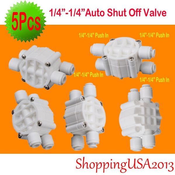 5XPcs Auto Shut Off Valve 1/4-1/4" Quick Connect Push In Undersink Water Filter