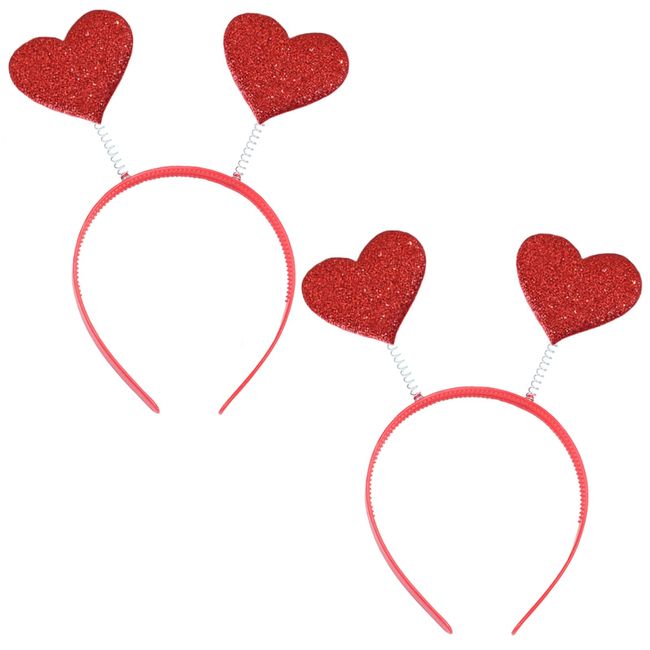 2 Pcs Valentines Day Heart Head Boppers Headband Love Hair Hoops Red Heart Headpiece Hairband Hair Bands Women Cosplay Costume Dress Up Christmas Halloween Wedding Holiday Birthday Party Accessories