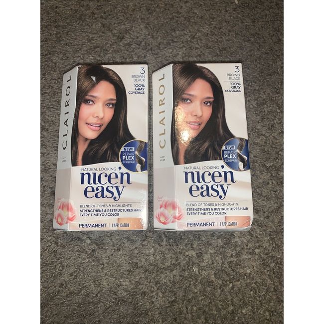 2 ~ Clairol Nice n Easy Natural Looking # 3 Brown Black Hair Color Dye Read