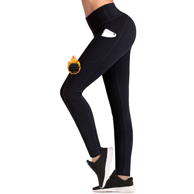 IUGA Thermo Leggings Damen mit Taschen High Waist Warme Leggings Gefüttert Damen Winter mit Innen Fleece Laufen Wandern Trainingshose Sporthose Damen