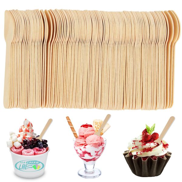 WOPPLXY 300PCS Disposable Mini Teaspoons - 4.3inch Small Wooden Spoons for Ice Cream, Dessert, Party, Craft