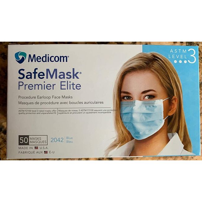 Medicom Safe Earloop Mask ASTM Level 3 Blue (Box of 50)
