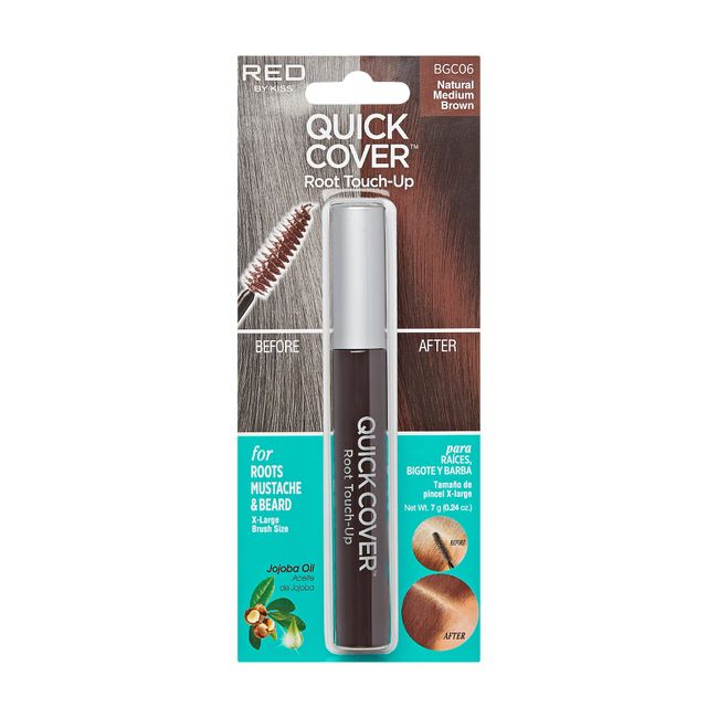 RED by Kiss Quick Cover Root Touch Up Mascara Water-Resistant Temporary Gray Concealer Cover Up Brush for Hair and Beard (Natural Medium Brown)