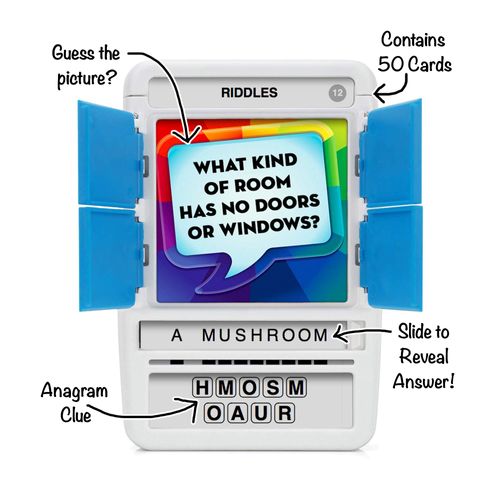100 PICS Riddles Travel Card Game - Family Fun Quiz Game, Pocket Puzzles For Kids And Adults