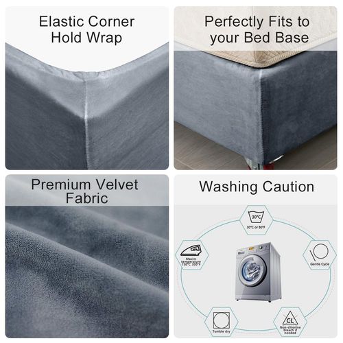 DUJUIKE Divan Bed Base Wrap Cover, Velvet Bed Frame Cover, Fully Elastic Around The Base Of Your Bed, Easy to Install, Alternative to Traditional Valance Sheet Skirt Cover (Double：150-160cm, Grey)